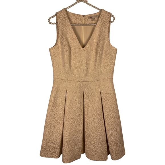 Banana Republic Heritage Gold Leapard Print Box Pleat V Neck Halter Dress Size 8 - Picture 3 of 10